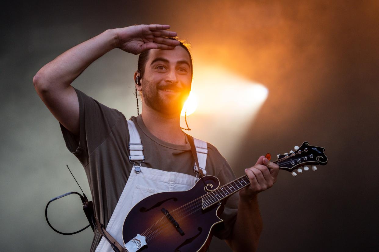 Noah Kahan performs during day two of Hinterland in St. Charles.