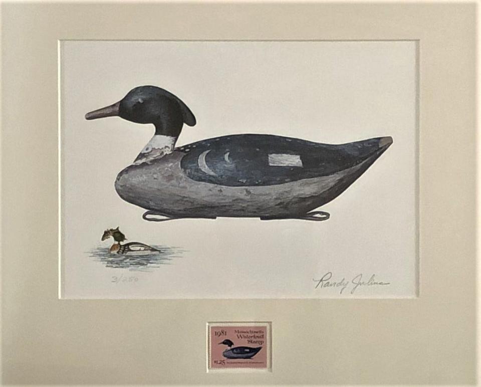 Artwork created in 1983 by the late outdoorsman Randy Julius shows a redhead duck.