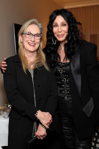 <p>Monica Schipper/Getty</p> Meryl Streep and Cher in Los Angeles in February 2024