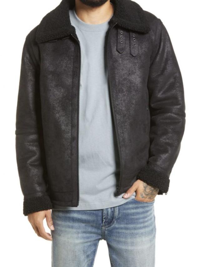 Bershka Faux Leather Aviator Jacket in Grey for Men