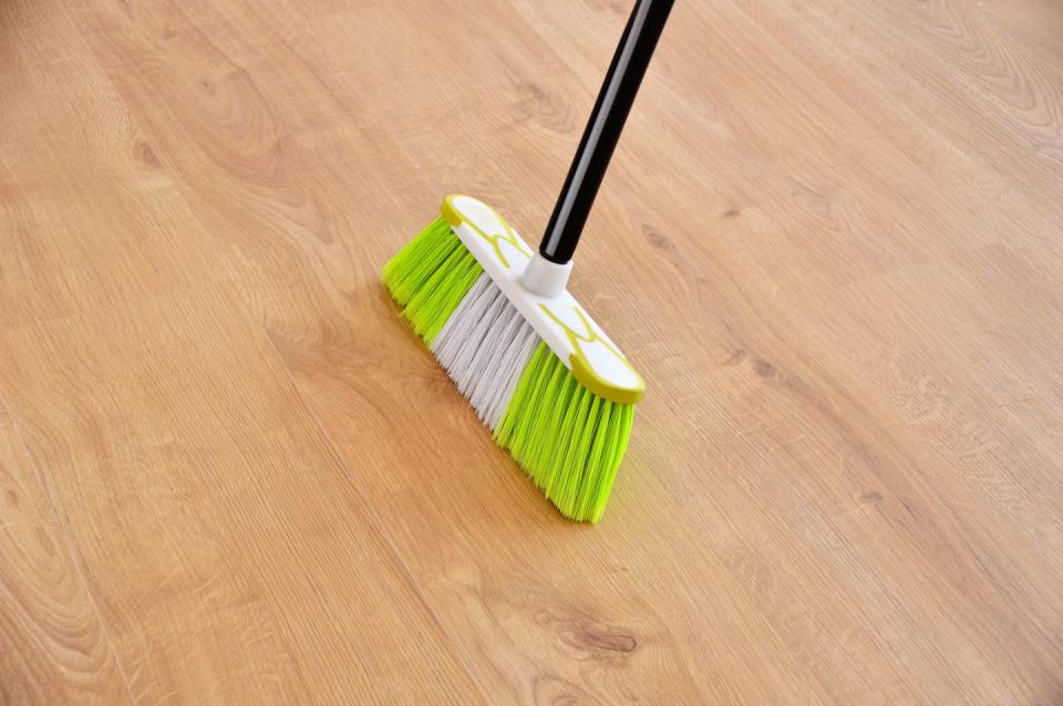 <p>Don't forget about your broom! Clear any dust bunnies stuck on your broom's bristles by swishing the broom head around in warm, soapy water, or vacuum it with the end of the vacuum hose. </p>