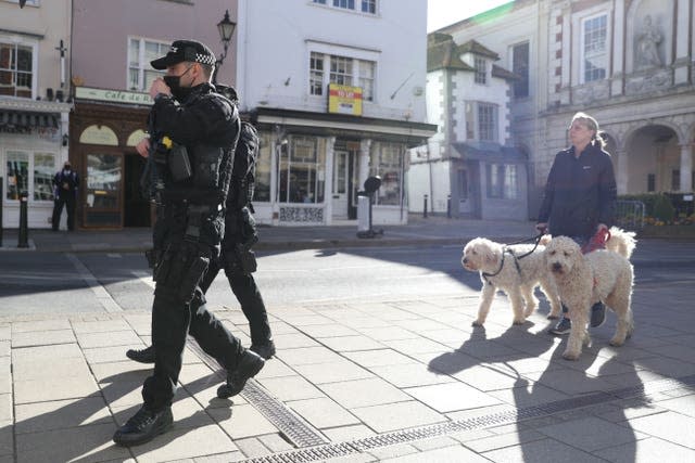 Police officers in Windsor, ahead of the funeral (Andrew Matthews/PA)