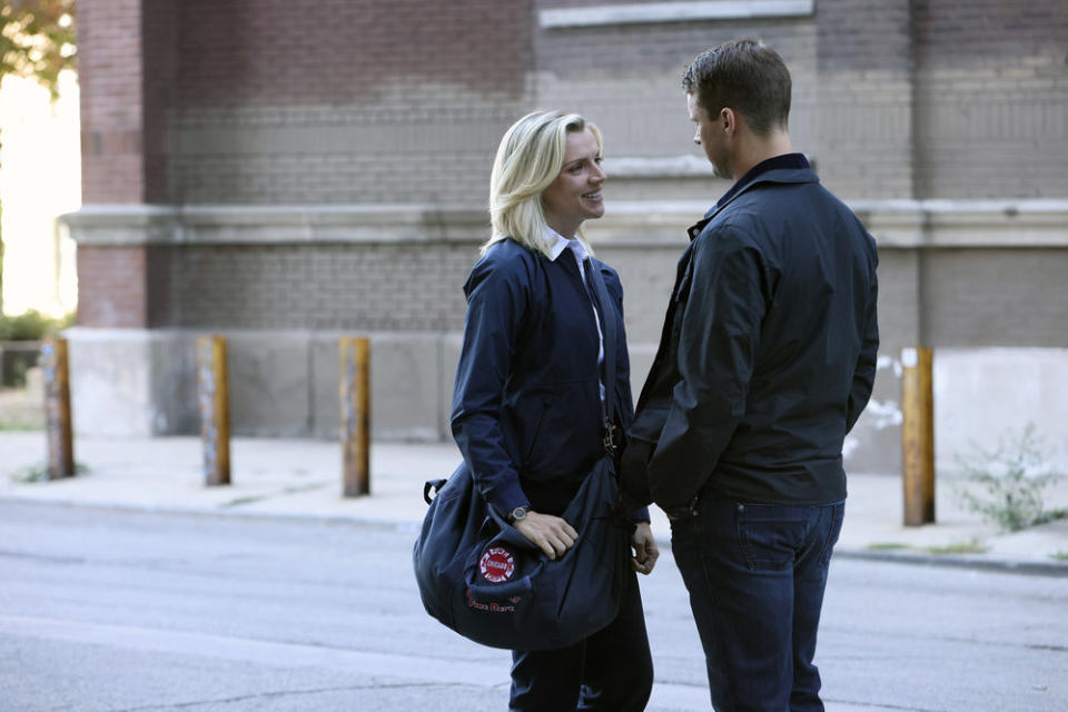 CHICAGO FIRE — “Two Hundred” Episode 1005 — Pictured: (l-r) Kara Killmer as Sylvie Brett, Jesse Spencer as Matthew Casey — (Photo by: Adrian S. Burrows Sr./NBC) - Credit: NBC