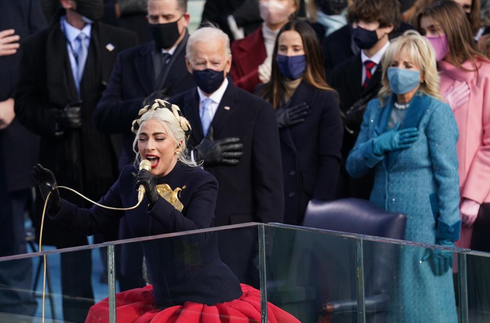 Lady Gaga sings the National Anthem during the inauguration of Joe Biden as the 46th President of the United States on the West Front of the U.S. Capitol in Washington, U.S., January 20, 2021. (Kevin Lamarque/Reuters)