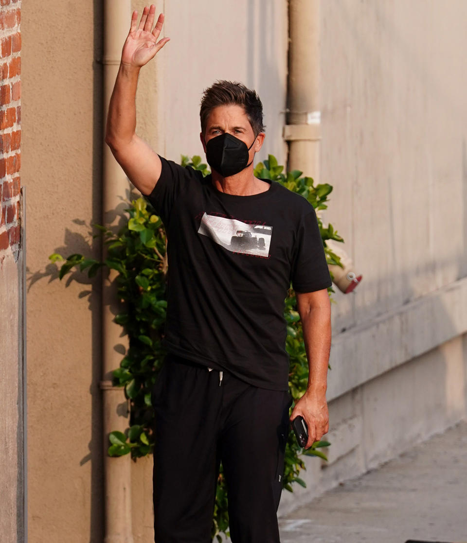 <p>Rob Lowe is seen arriving in an all-black outfit at <i>Jimmy Kimmel Live </i>in L.A. on Jan. 18.</p>