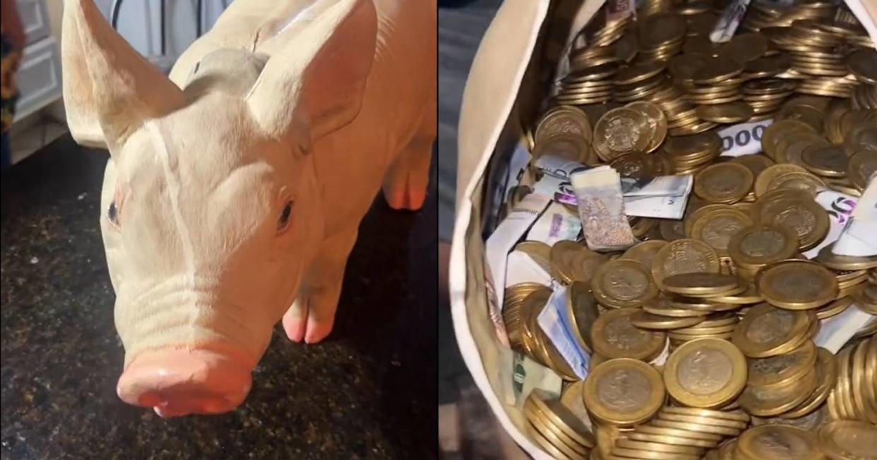Señor ahorró durante dos años en su cochinito y juntó más de $300 mil pesos. Foto: Captura de video TikTok vía @@jesnis_extensiones