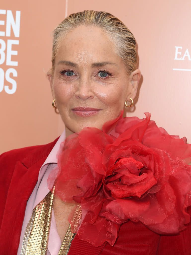 sharon stone red suit