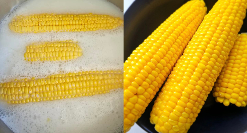 The poster shared before and after pictures of her corn cobs to show how the hack makes them as good as new. Credit: Facebook 