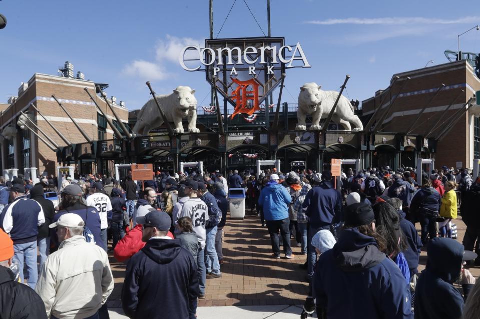 A food services employee at Comerica Park is in custody after a video shows him spitting on pizzas. (AP Photo)