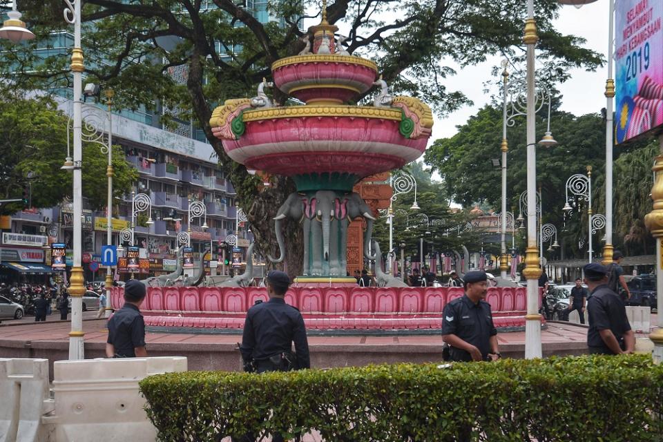 A heavy police presence is seen in Brickfields, Kuala Lumpur August 24, 2019. — Picture by Shafwan Zaidon