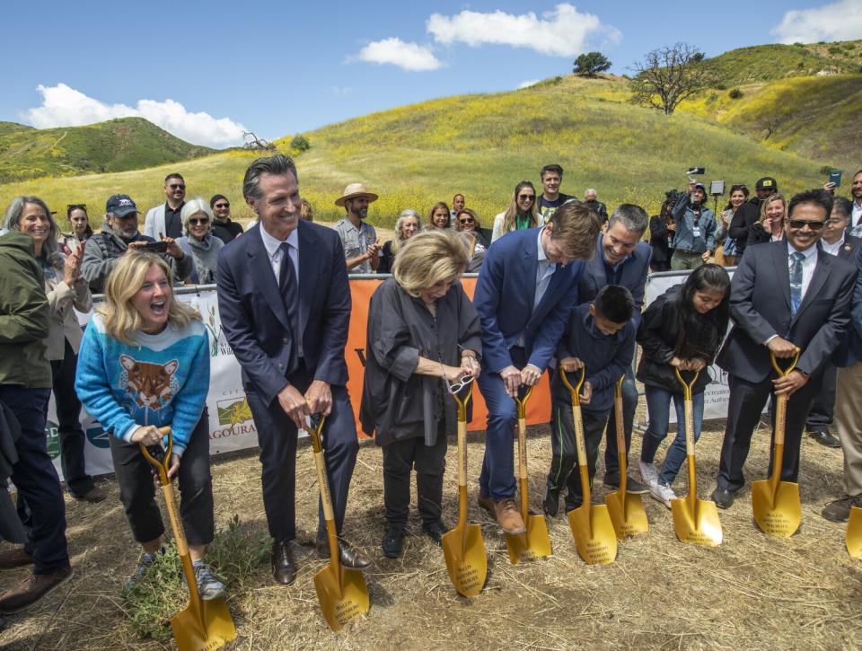 Officials take part in the Wallis Annenberg Wildlife Crossing Groundbreaking Ceremony in Agoura Hills.