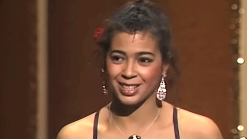 Irene Cara winning the Best Original Song Oscar at the 56th Academy Awards