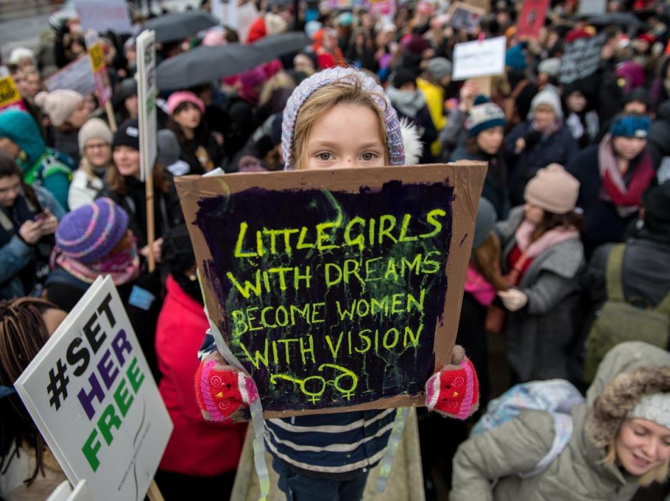 A child pictured at the Time’s Up rally at Richmond Terrace in 2018 (Getty)