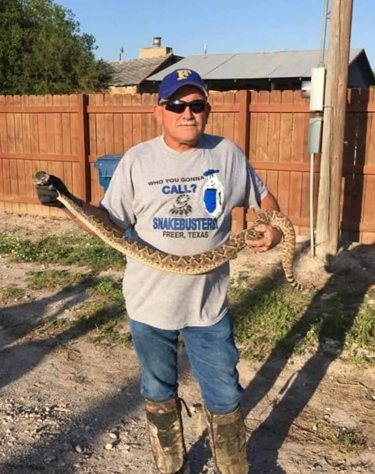 Eugene De Leon, 60, of the Snake Busters Snake Handlers in Freer died after he was bitten by a snake while performing at the annual show Saturday afternoon.