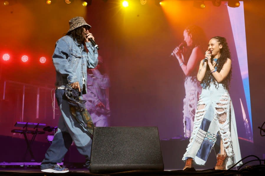 INDIO, CALIFORNIA – APRIL 14: (FOR EDITORIAL USE ONLY) (L-R) Tiger JK and Yoon Mi-rae perform during the 88rising Futures showcase at the Mojave Tent during the 2024 Coachella Valley Music and Arts Festival at Empire Polo Club on April 14, 2024 in Indio, California. (Photo by Frazer Harrison/Getty Images for Coachella)