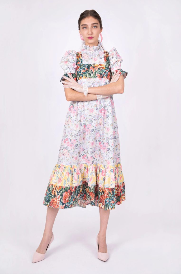 Laura Ashley x BATSHEVA Ruthin Dress in Quartet