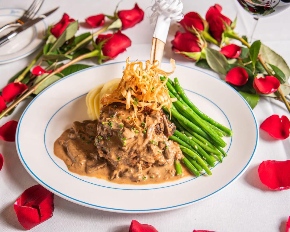 La Goulue's menu for Valentine's Day will include a roast veal chop with porcini mushroom sauce.