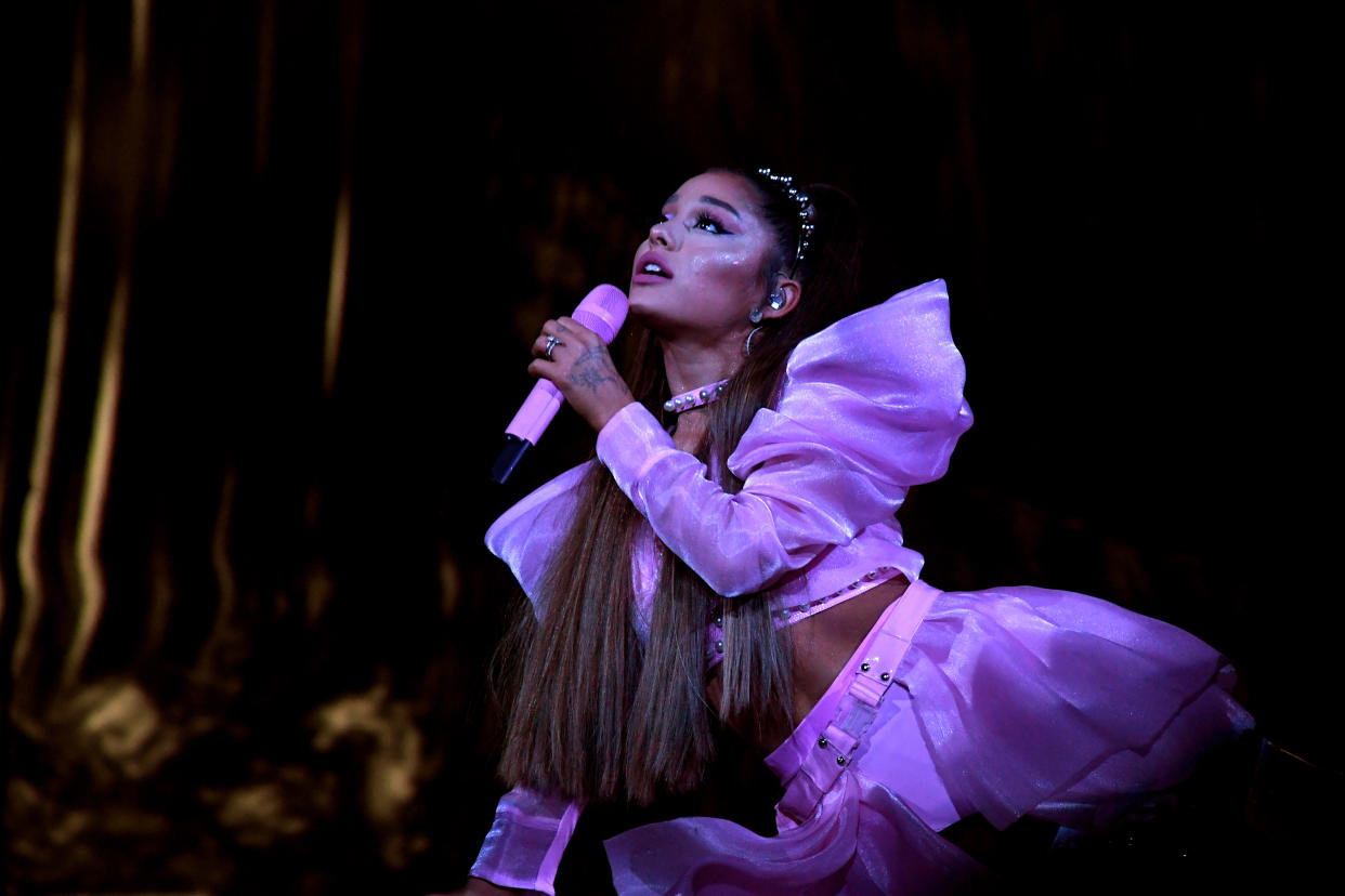 LOS ANGELES, CALIFORNIA - MAY 07: Ariana Grande performs onstage during Ariana Grande Sweetener World Tour at Staples Center on May 07, 2019 in Los Angeles, California. (Photo by Kevin Mazur/Getty Images for AG)