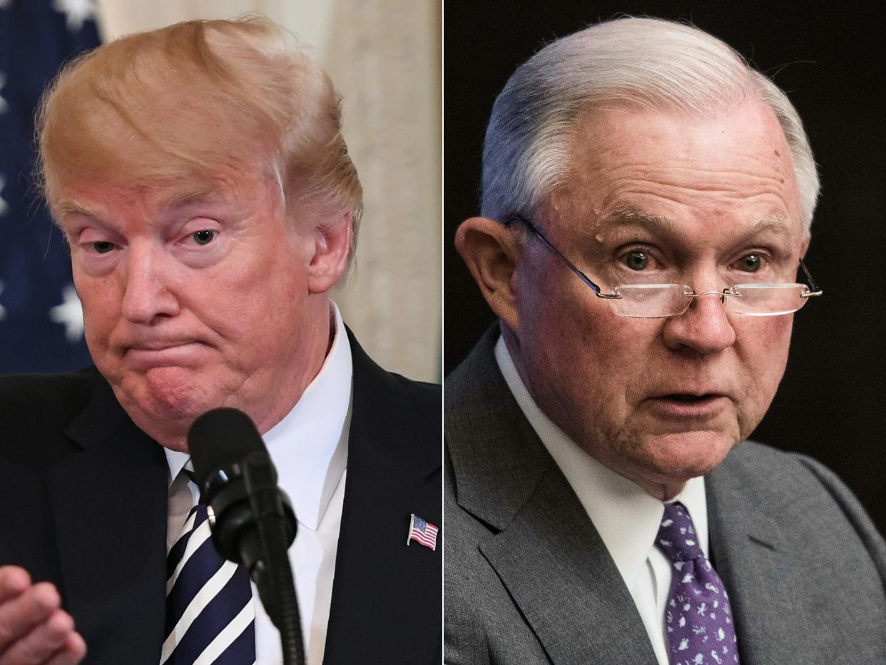 President Donald Trump is once again not pleased with Attorney General Jeff Sessions. (Photo: SAUL LOEB/Getty Images; Nicholas Kamm/Getty Images)