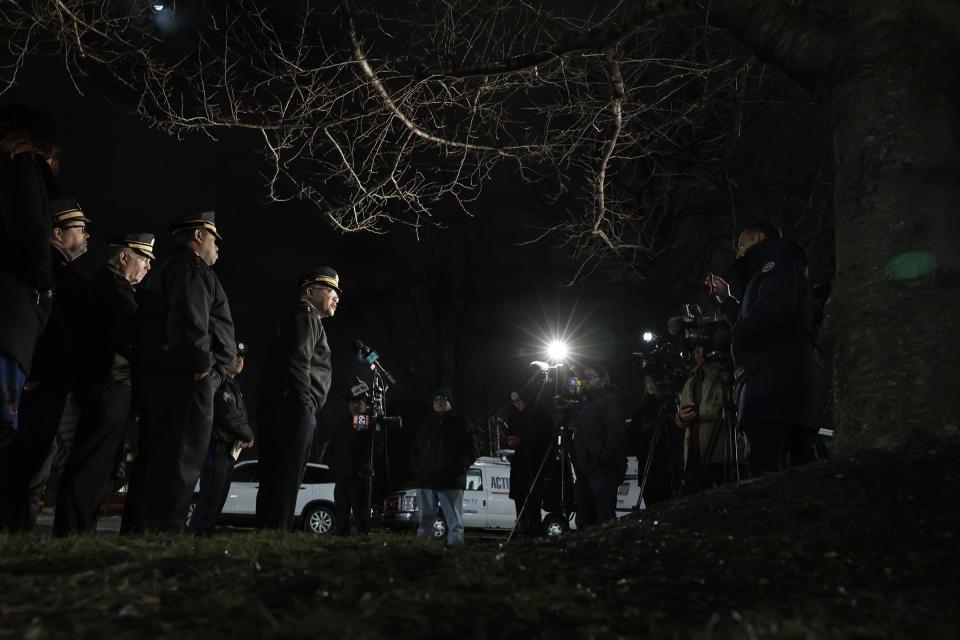 Philadelphia Police Commissioner Kevin Bethel gives an update, from Einstein Hospital, regarding a police involved shooting in Philadelphia, Thursday evening, Feb. 15, 2024. (Elizabeth Robertson/The Philadelphia Inquirer via AP)