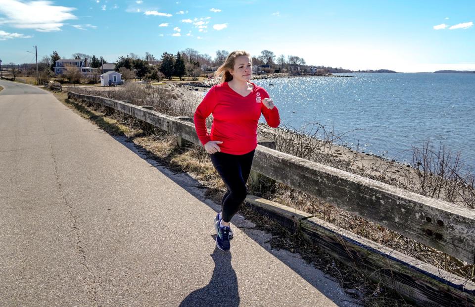 Tiverton’s Jamie Kielec trains to run the 127th Boston Marathon on April 17.