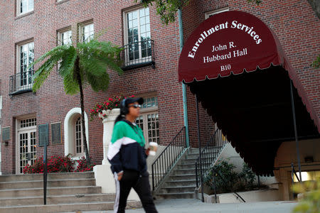 A person walks by the John R. Hubbard Hall at University of Southern California in Los Angeles, California, U.S., March 13, 2019. REUTERS/Mario Anzuoni