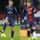 Zlatan Ibrahimovic (PSG) et Lionel Messi (FC Barcelone). AFP