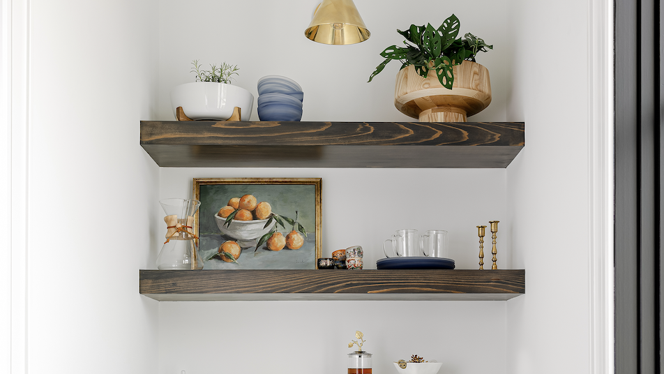 coffee bar idea with navy cabinetry