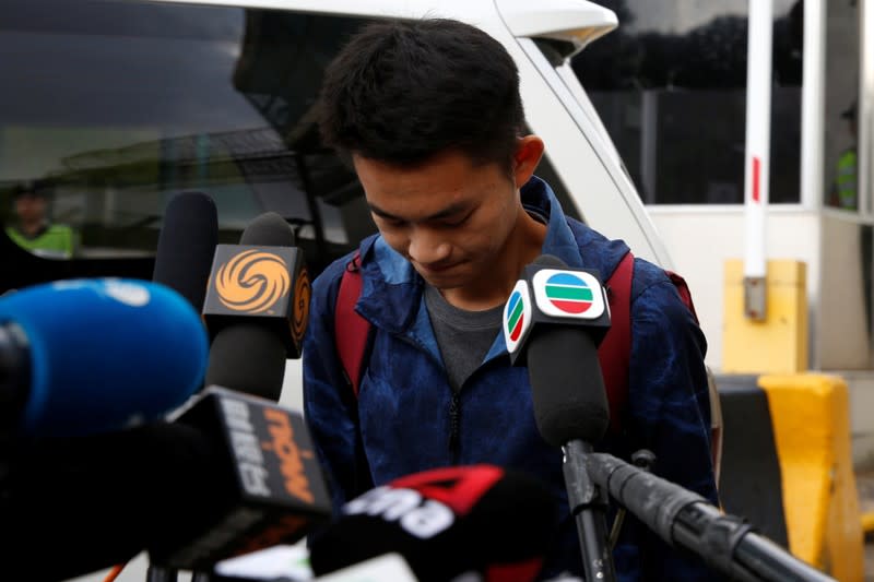 Chan Tong-kai, a Hong Kong citizen who was accused of murdering his girlfriend in Taiwan last year, bows in front of the media as he leaves from Pik Uk Prison, in Hong Kong