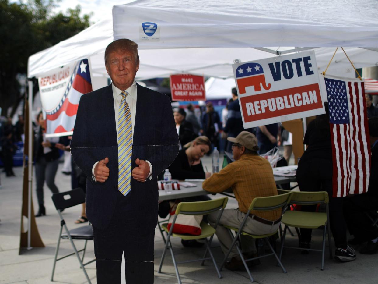 A Republican voter registration tent is seen in Los Angeles, California: Mario Tama/Getty Images