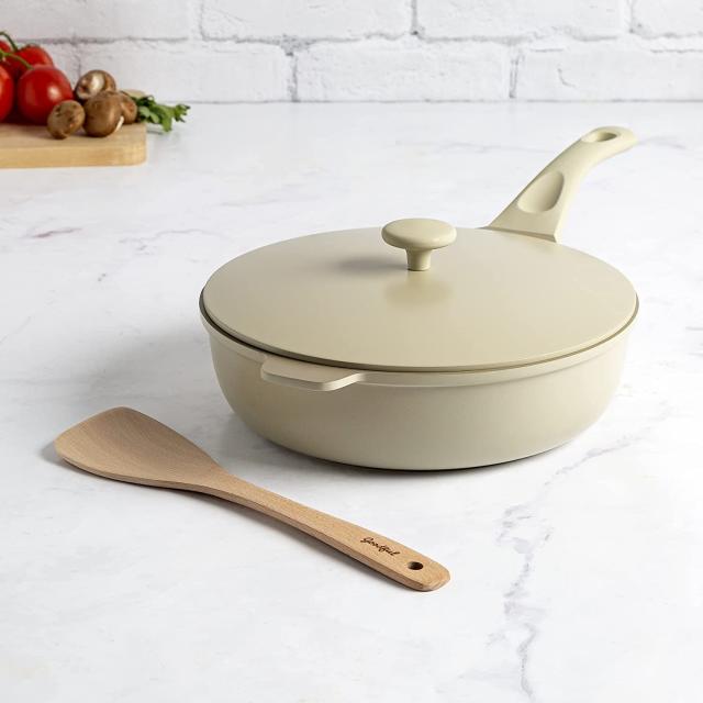 Sliq Nonstick Ceramic Saute Pan with Steamer, Non Toxic Deep