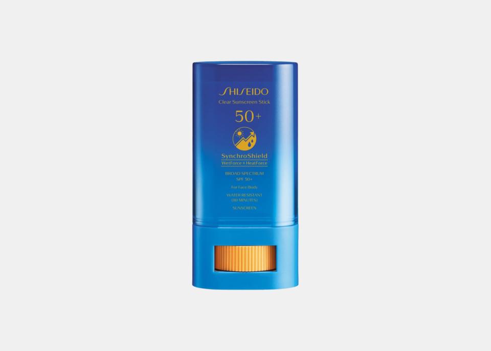 <p>Throw Shiseido's clear sunscreen stick in <a href="https://www.cntraveler.com/story/best-travel-makeup-bags?mbid=synd_yahoo_rss" rel="nofollow noopener" target="_blank" data-ylk="slk:your makeup bag;elm:context_link;itc:0" class="link ">your makeup bag</a> so you can quickly re-apply on the go without having the product all over your hands. The stick's compact, sleek design makes it easy to travel with. Plus, this lightweight, water-resistant formula with SPF 50 protection is gentle enough for all skin types, and doesn’t leave a white cast.</p> <p><strong>SPF:</strong> 50</p> <p><strong>Sizes available:</strong> 0.7 oz.</p> $30, Sephora. <a href="https://www.sephora.com/product/wetforce-clear-stick-uv-protector-broad-spectrum-50-P429242" rel="nofollow noopener" target="_blank" data-ylk="slk:Get it now!;elm:context_link;itc:0" class="link ">Get it now!</a>