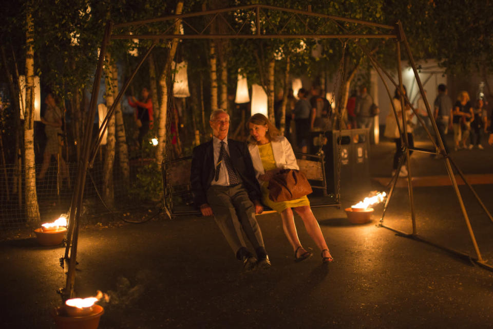 <p>A couple enjoy a swing as installations are lit in front of Tate Modern as part of the ‘Fire Garden’ event by Compagnie Carabosse in London, England. The event forms part of the 'London’s Burning’ festival which commemorates the Great Fire of London. (Dan Kitwood/Getty Images)<br></p>