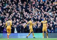 <p>Celebrations: Kane with the Spurs fans </p>