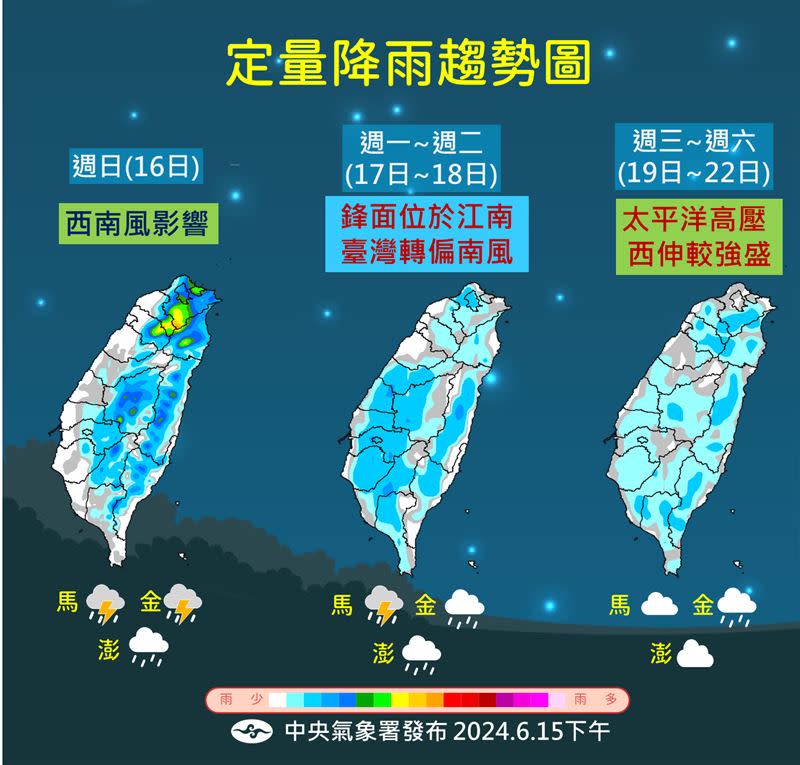 明天開始各地雨勢就會開始趨緩。（圖／氣象署）