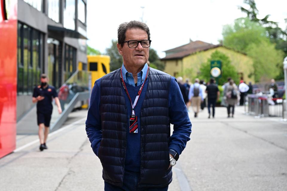 Italian football coach Fabio Capello arrives at the Autodromo Internazionale Enzo e Dino Ferrari race track in Imola on April 24, 2022, ahead of the Formula One Emilia Romagna Grand Prix. (Photo by MIGUEL MEDINA / AFP) (Photo by MIGUEL MEDINA/AFP via Getty Images)