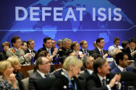 Delegates applaud after remarks at the morning ministerial plenary for the Global Coalition working to Defeat ISIS at the State Department in Washington, U.S., March 22, 2017. REUTERS/Joshua Roberts