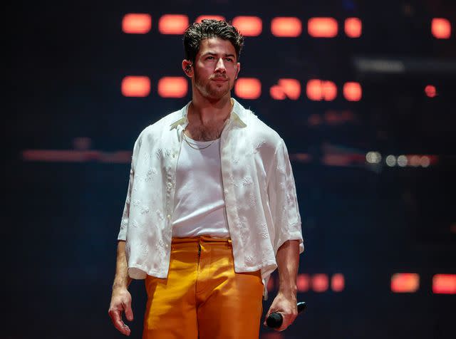 <p>Matthew J. Lee/The Boston Globe via Getty</p> Nick Jonas performs in Boston on Aug. 15, 2023