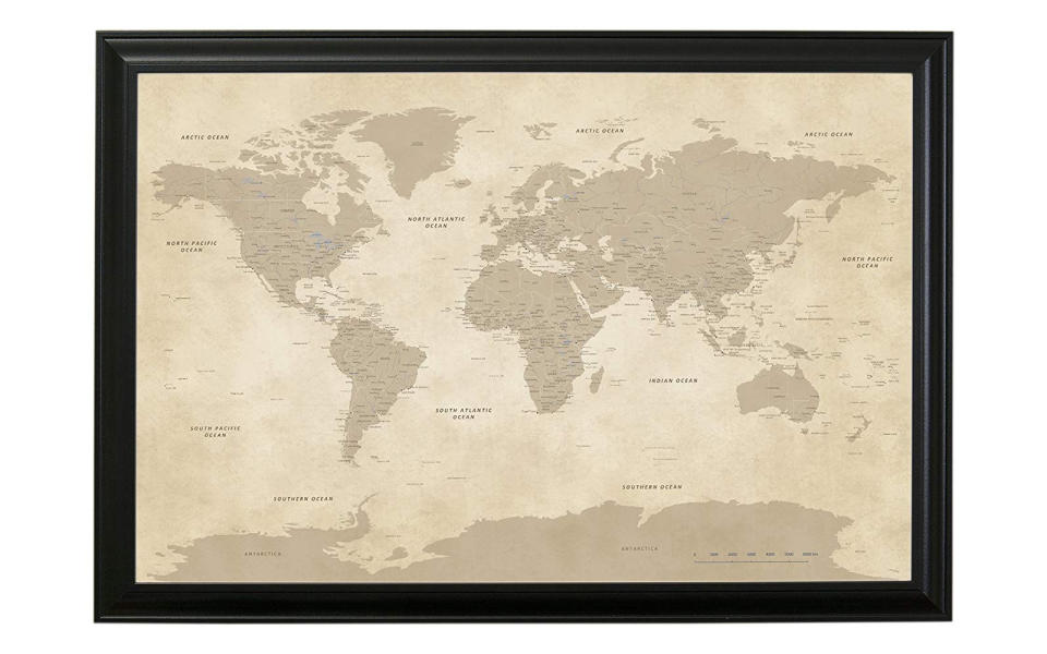 Push Pin Travel Maps Vintage World Map with Black Frame and Pins