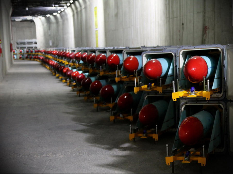 In this photo released on Monday, March 15, 2021, by Sepahnews, missiles are shown in an underground storage facility in an undisclosed location, Iran. Iran's paramilitary Revolutionary Guard on Monday inaugurated a new underground facility designated for missile storage. Since 2011, Iran has boasted of underground facilities across the country as well as along the southern coast near the strategic Strait of Hormuz. (Sepahnews via AP)