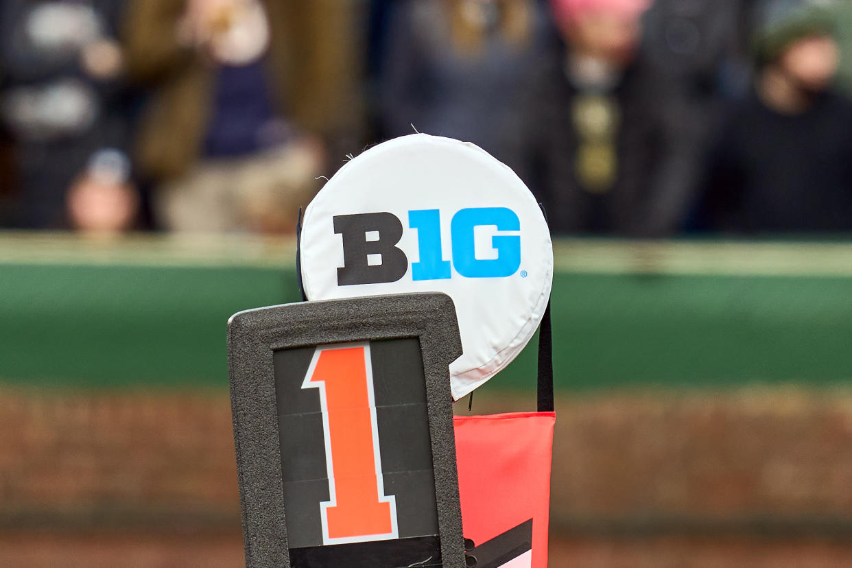 CHICAGO, IL - NOVEMBER 20: A Big Ten logo is seen on a field marker during a game between the Northwestern Wildcats and the Purdue Boilermakers on November 20, 2021 at Wrigley Field in Chicago, IL. (Photo by Robin Alam/Icon Sportswire via Getty Images)
