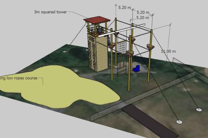 The proposed replacement high ropes adventure at Plas Menai