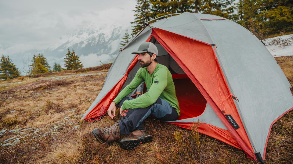 Man sitting outside Forclaz MT500