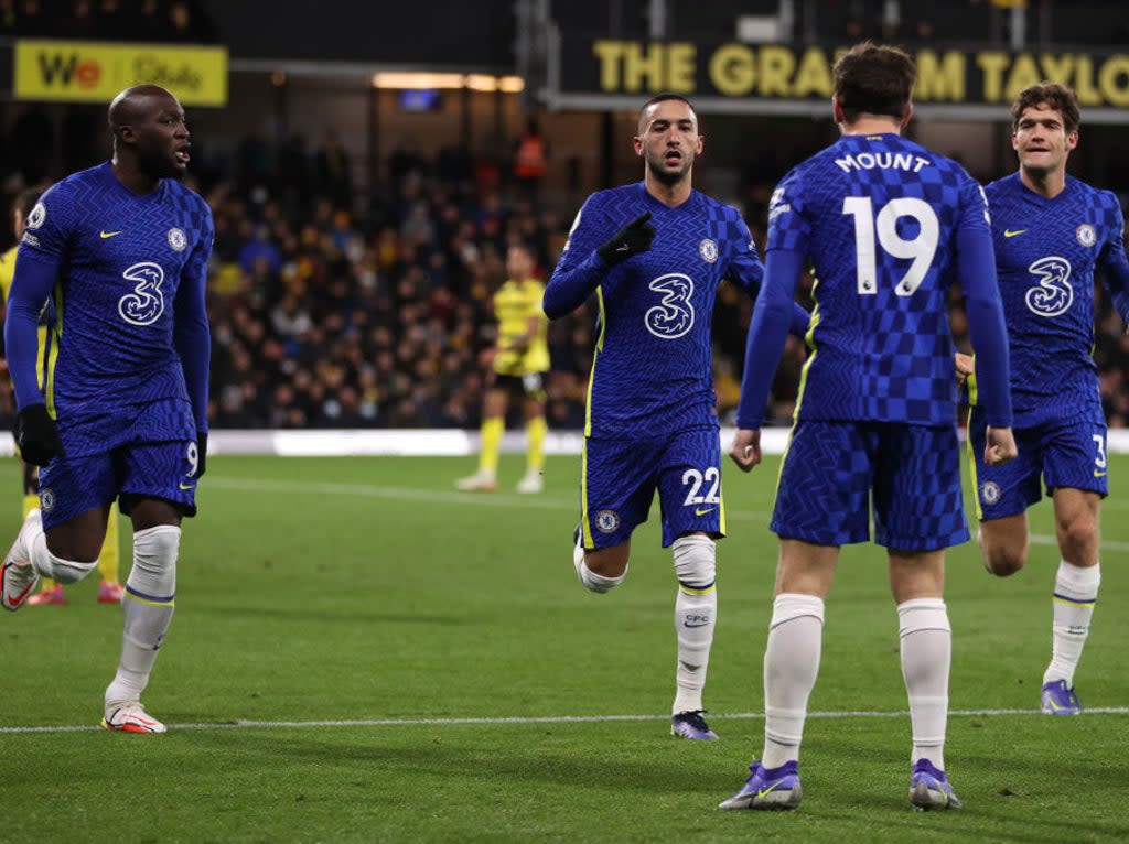 Hakim Ziyech celebrates scoring Chelsea’s winner  (Getty Images)