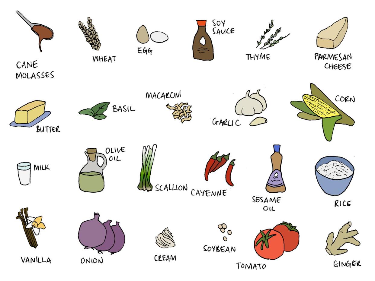 <span>The average number of ingredients in a recipe is eight, researchers have found.</span><span>Illustration: Mona Chalabi/The Guardian</span>