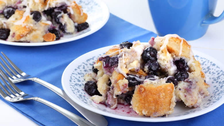Bread pudding with blueberries