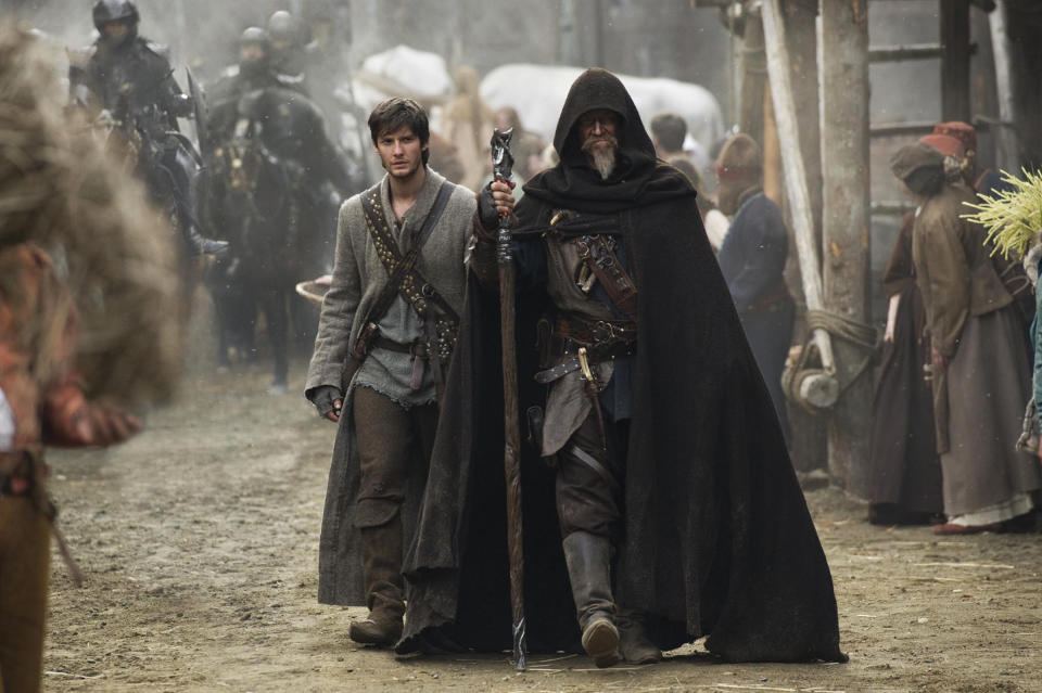 This publicity photo released by Warner Bros. Pictures shows, Ben Barnes, left, as Tom Ward and Jeff Bridges as Master Gregory in Warner Bros. Pictures’ and Legendary Pictures’ fantasy action adventure “Seventh Son,” a Warner Bros. Pictures release. (AP Photo/Warner Bros. Pictures, Kimberley French)