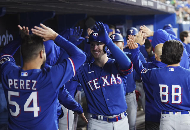 Montgomery sharp, Rangers hit 3 HRs to win fifth straight, beat slumping  Blue Jays 10-0 - The San Diego Union-Tribune