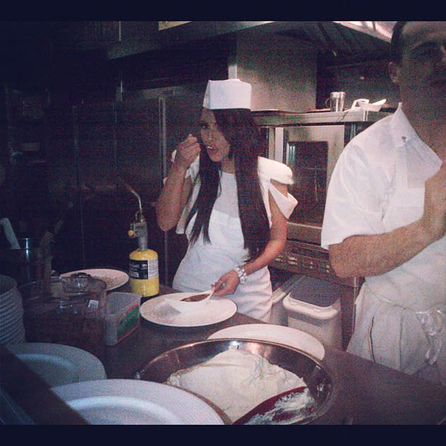 Celebrity photos: Kim Kardashian turned cook this week, after having a cooking lesson with a chef. She managed to create her own crème brulee – very impressive.