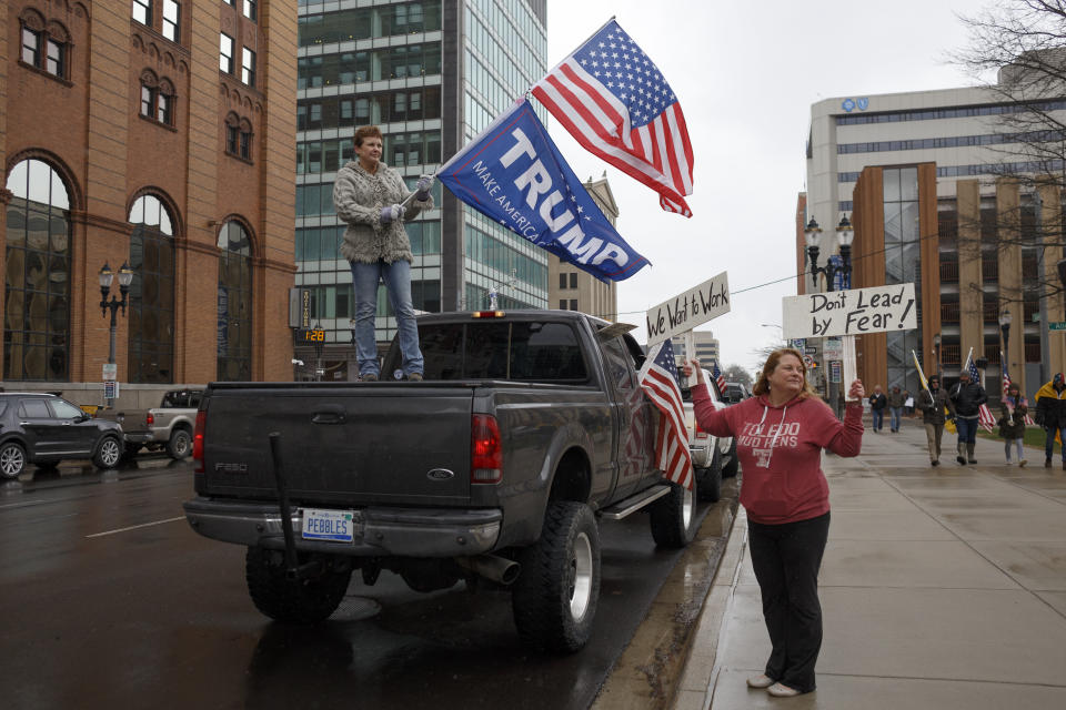 Protests against Michigan's stay-at-home orders last week had a distinctly Trumpian flavor. (Photo: Elaine Cromie via Getty Images)